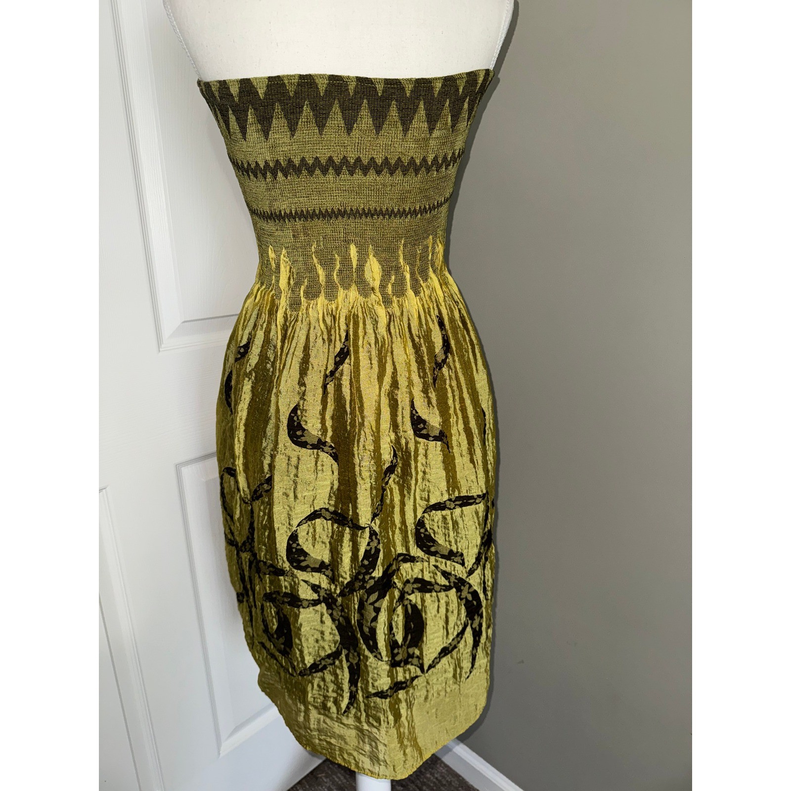 Lapis Womens One Size Strapless Smocked Pull On Midi Dress Boho Festival Tribal