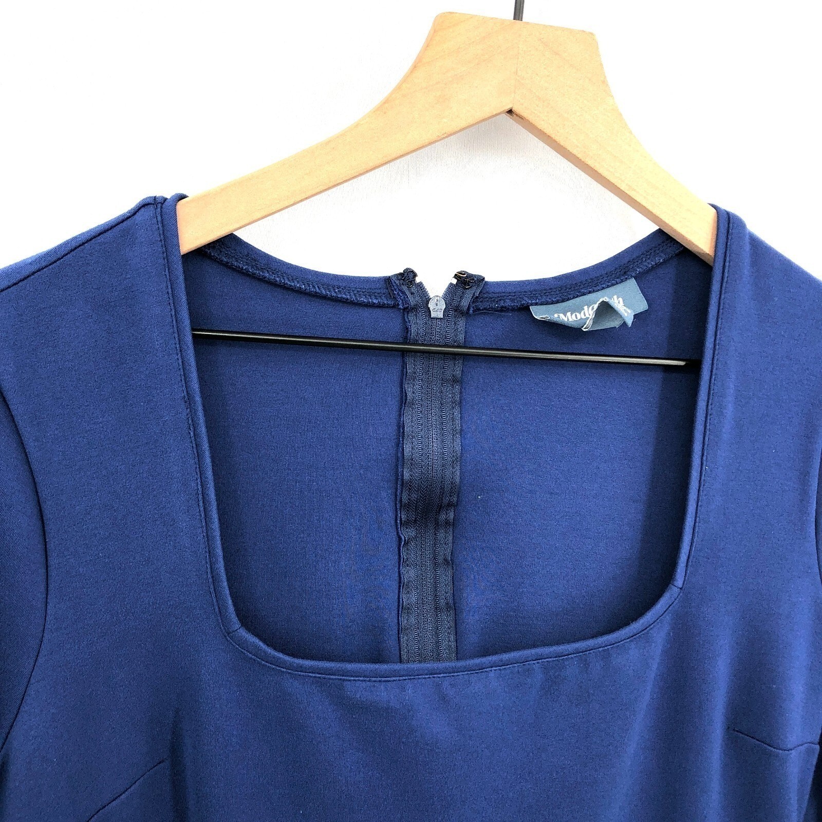 Mod cloth square neck 3/4 sleeve fit & flare scuba dress Blue nautical classic L