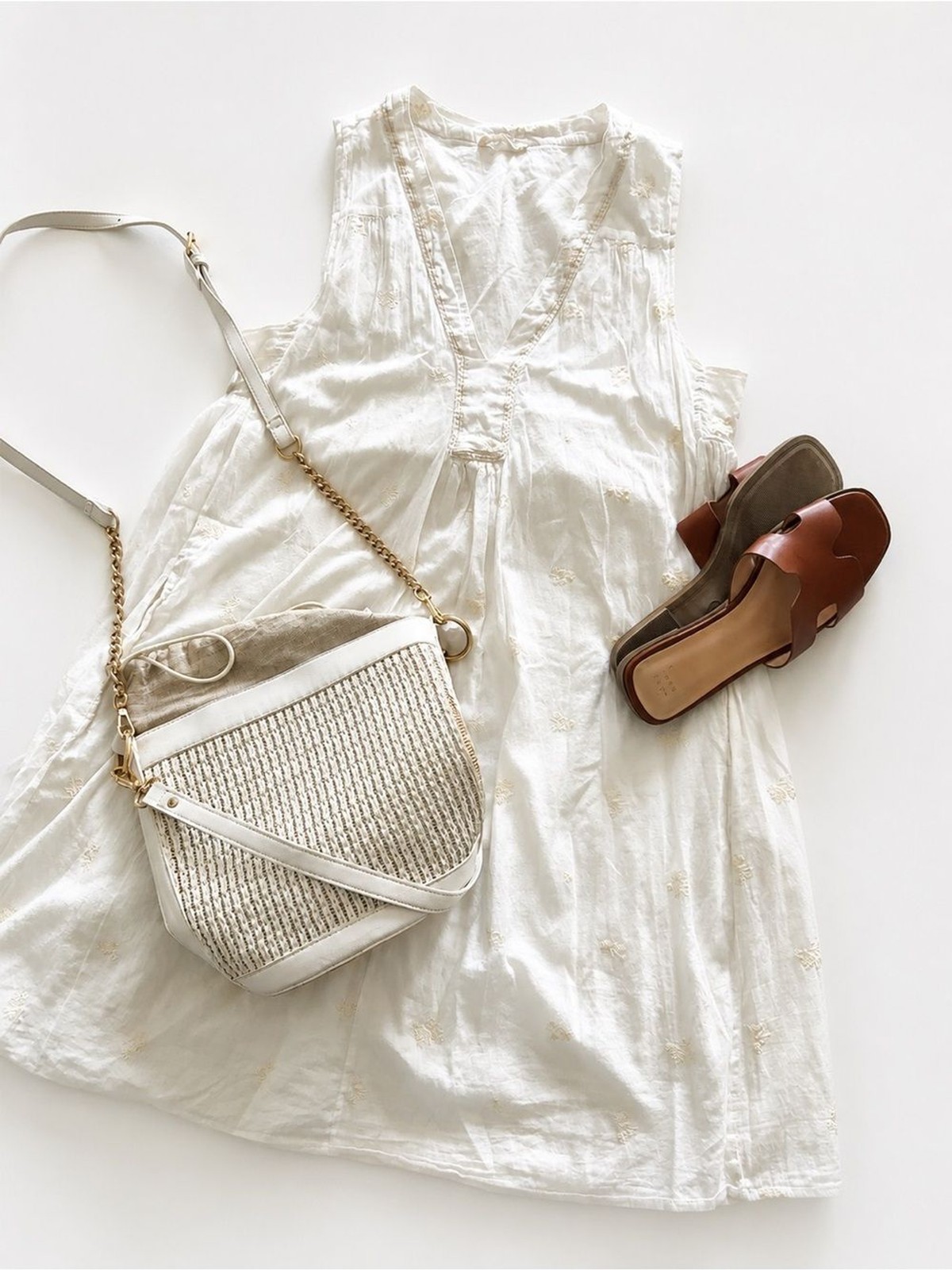 100% Cotton White Embroidered Boho Mini Dress European Summer Medium