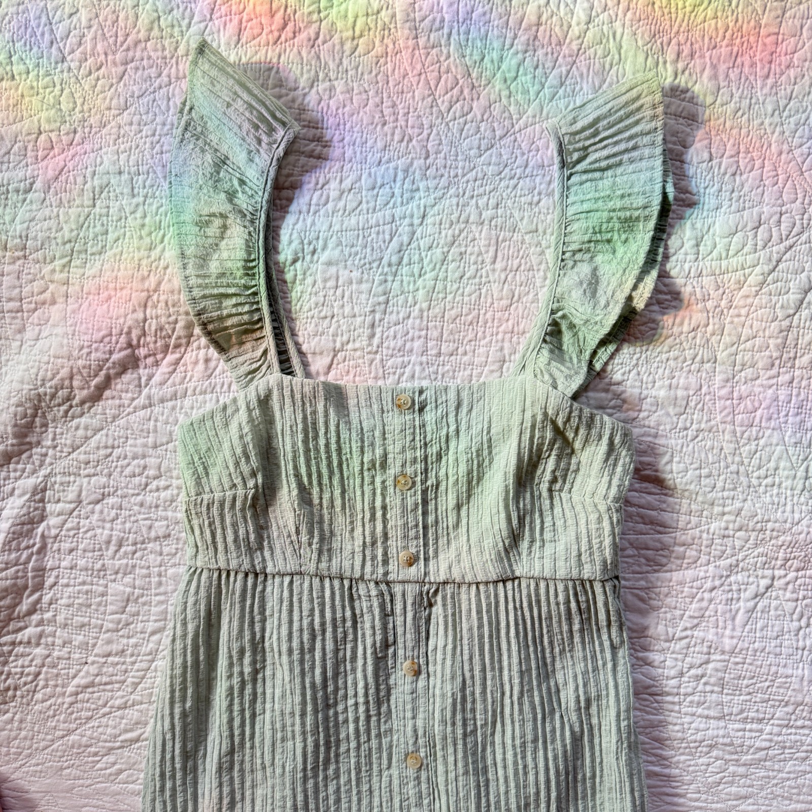 By The River Sage Green Tiered Midi Dress Size S Cottagecore Prairie Regencycore