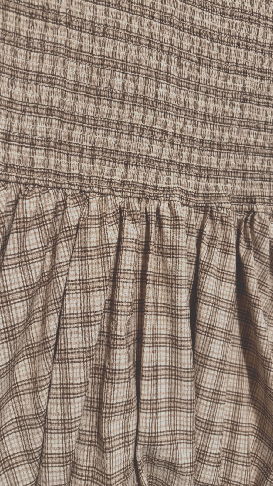 GB Gianni Bini Smocked Plaid Mini Dress Puff Sleeve Bubble Skirt Size L