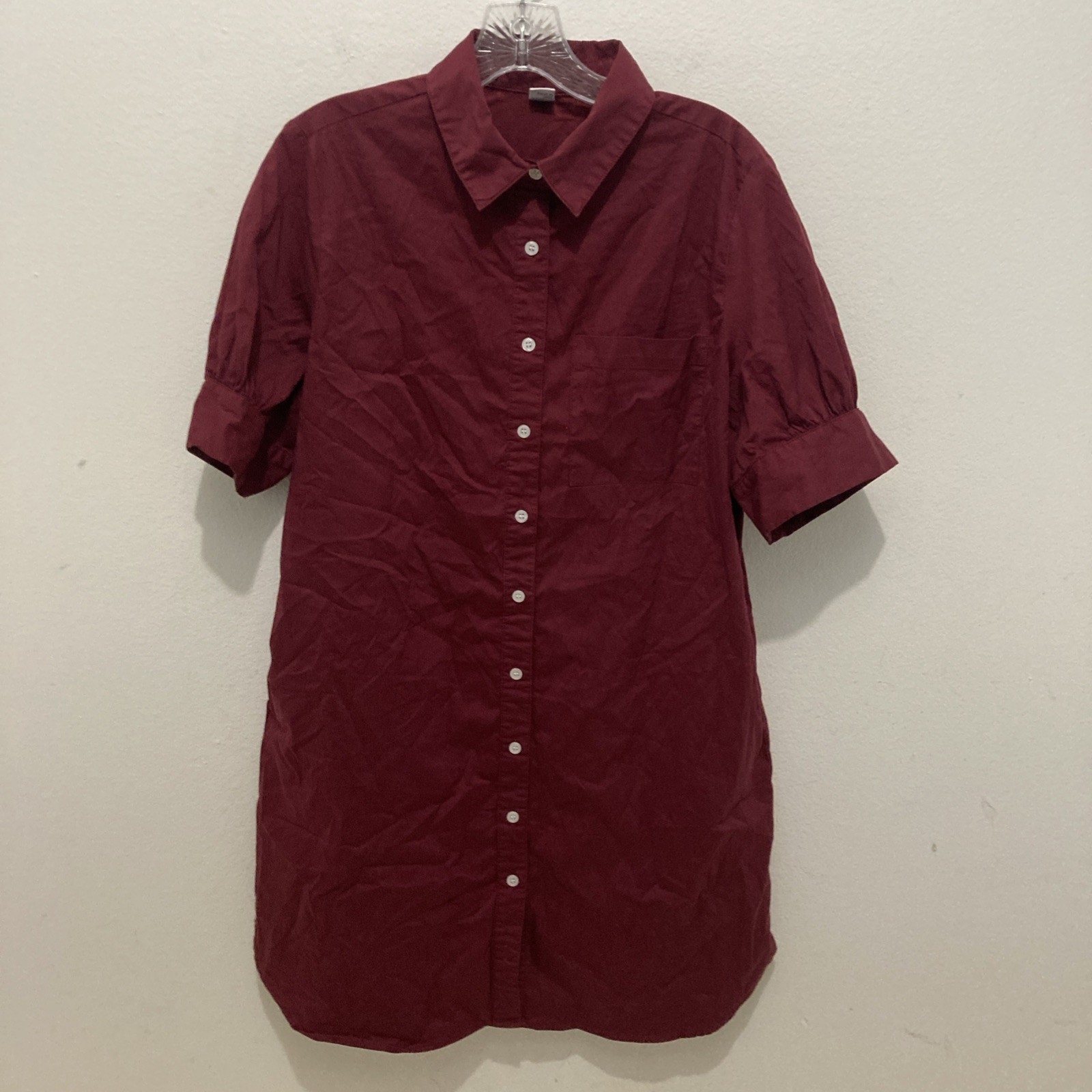 ANRABESS maroon collared short sleeve button up shirt dress M