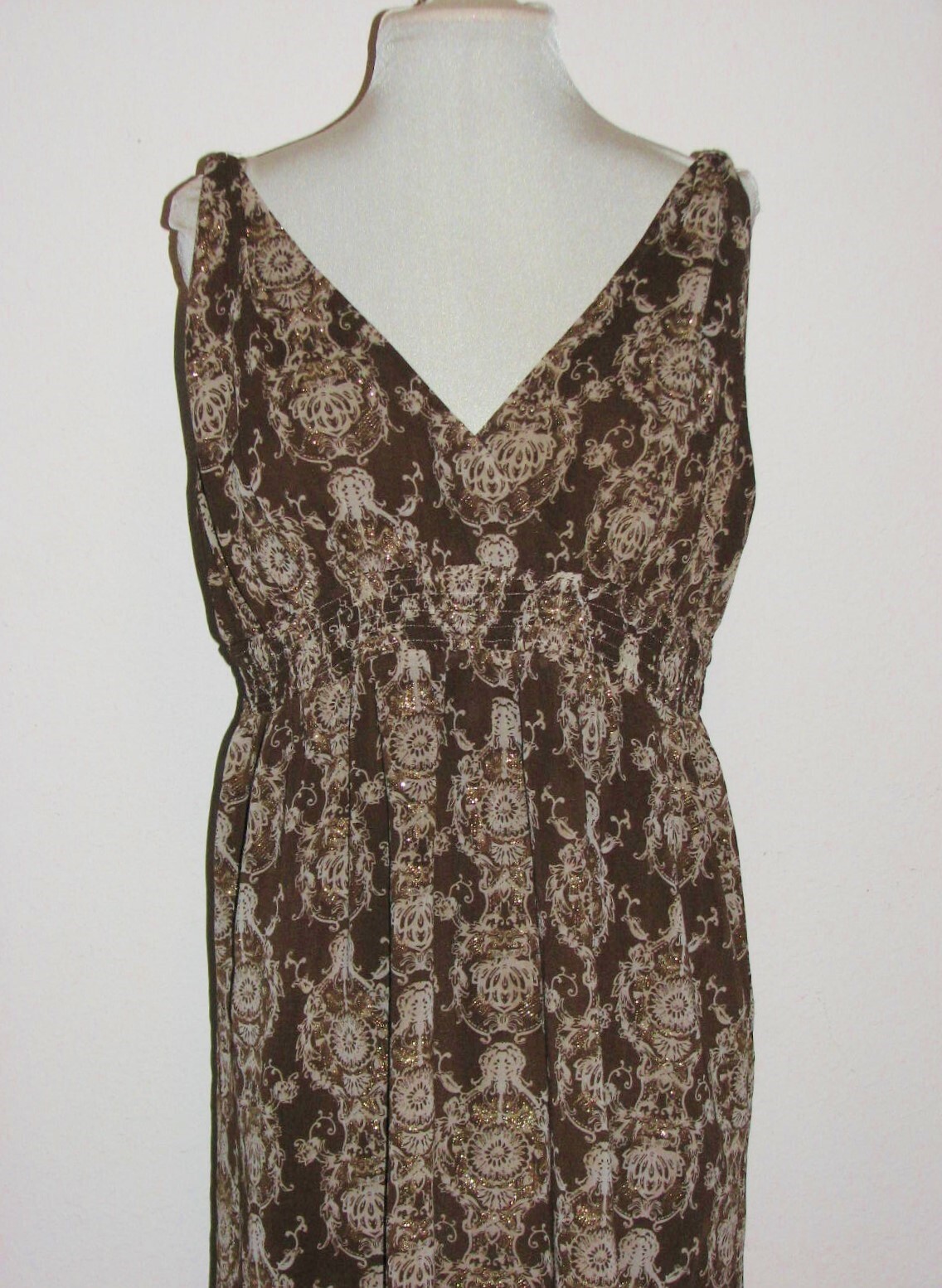 Tapemeasure Brown w gold Sequins V-Neck Sleeveless Chiffon Overlay Dress (12)