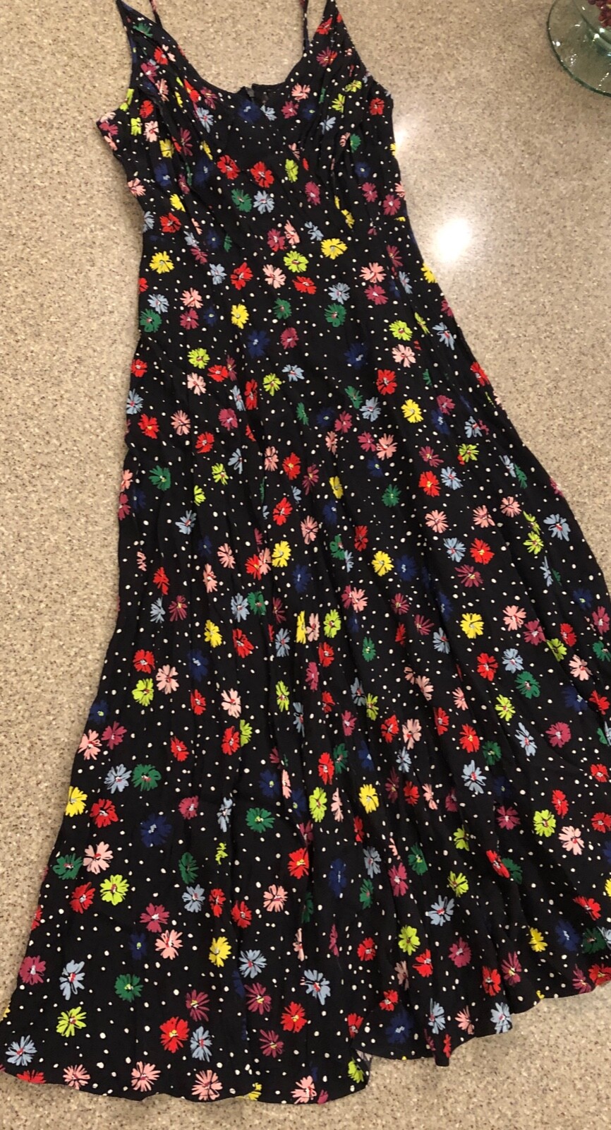 YUMI KIM Black Floral Maxi Strapppy V-Neck Sleeveless Full Skirt Dress Sz S