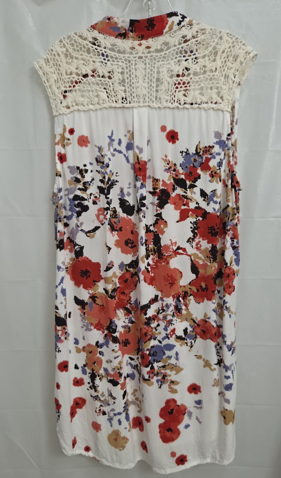 Pixley Floral Shift Dress S V-Neck Sleeveless Knee Rayon/Cotton Button Lace