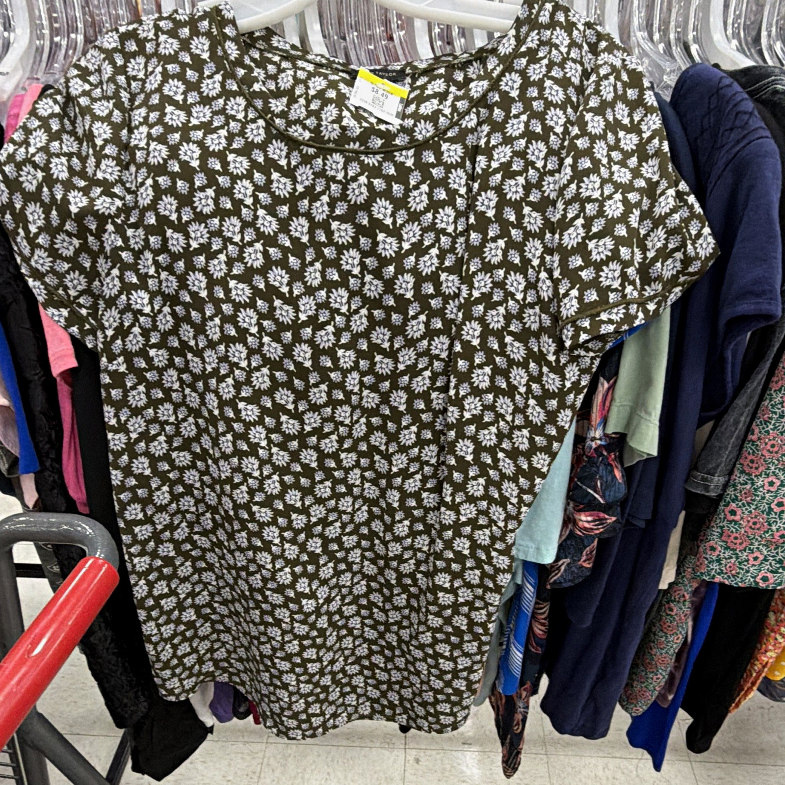 Ann Taylor Green & White Floral Fit & Flare Dress Blouse M Short Sleeve