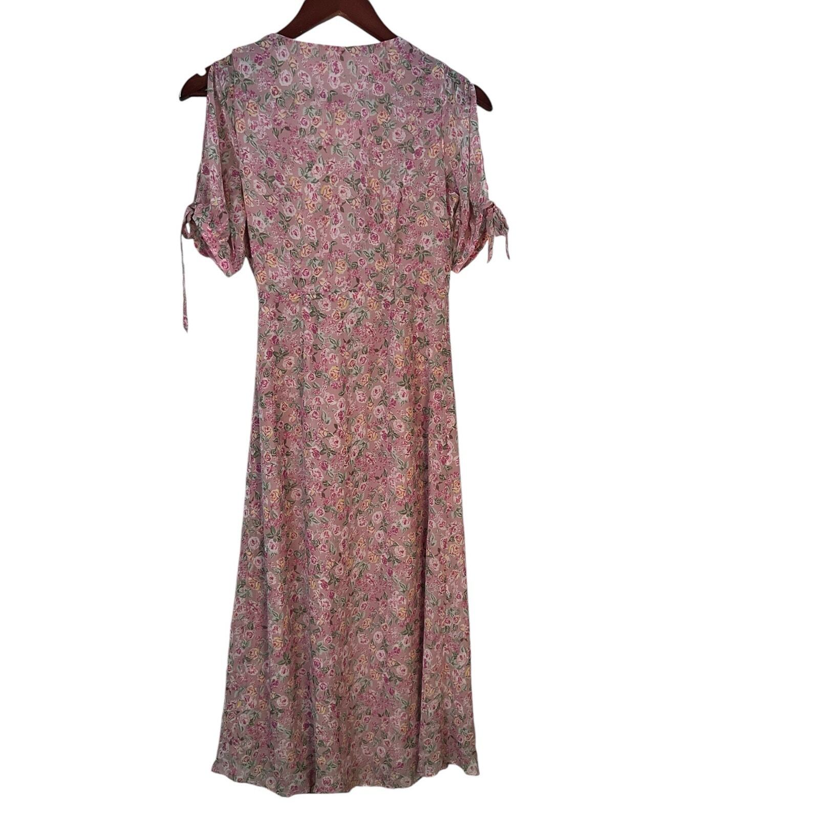 FLORET STUDIOS Ruffle Side Tie Wrap Midi Dress in Mauve Pink Size XS NWOT