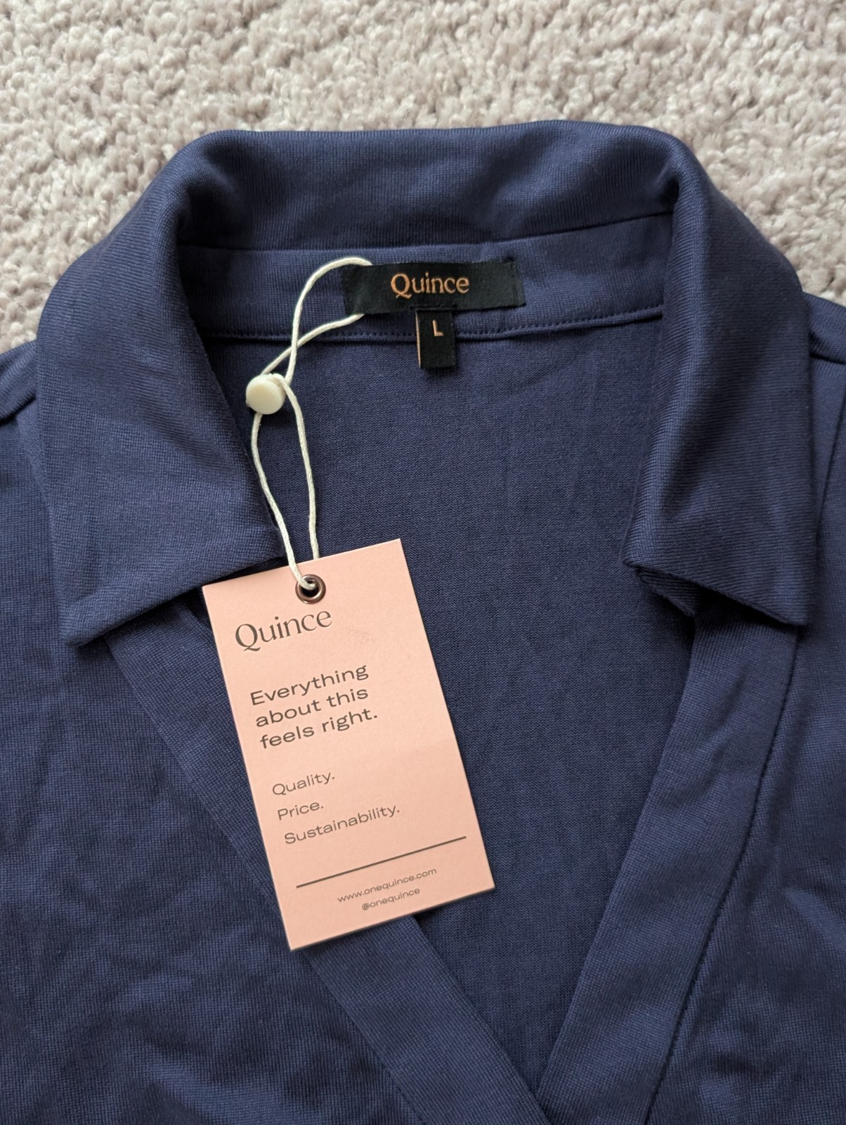 Quince 100% Silk V-Neck Jersey Midi Wrap Dress Womens Large Navy Blue NWT