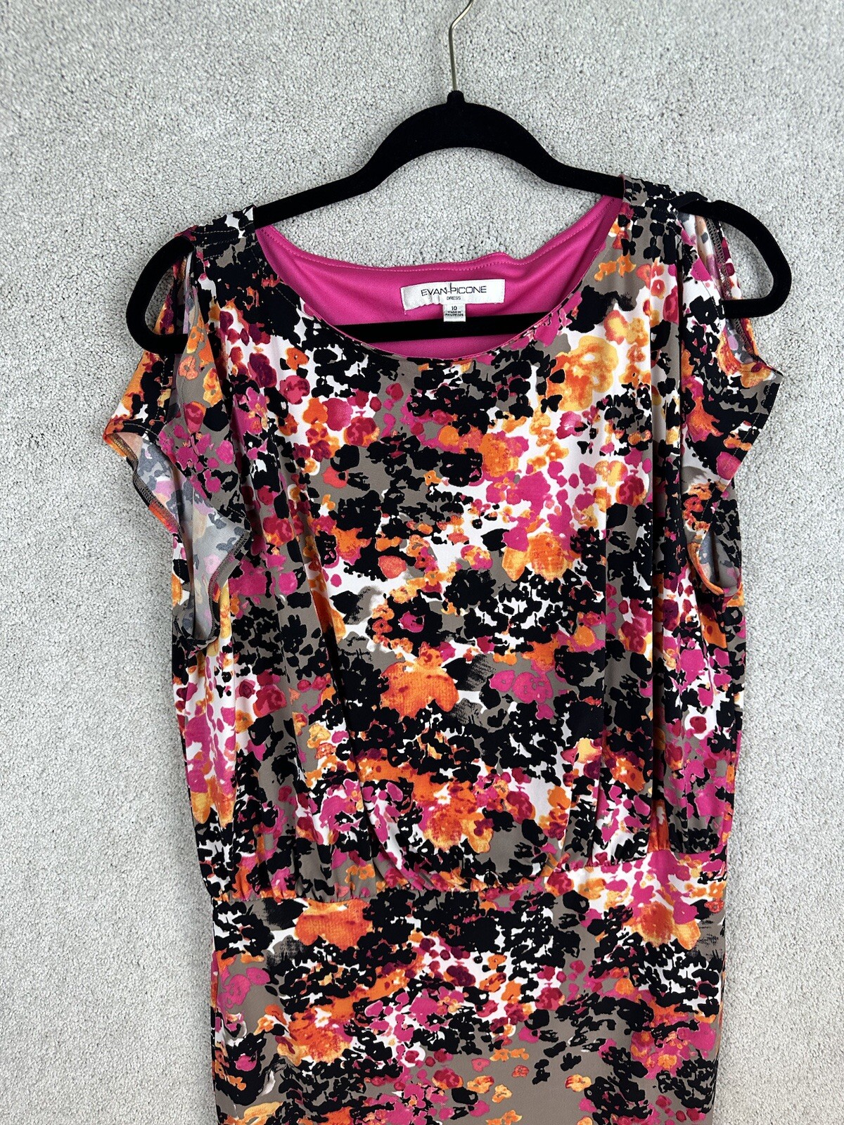 Evan Picone Dress Womens 10 Split Sleeve Round Neck Artsy Colorful Floral