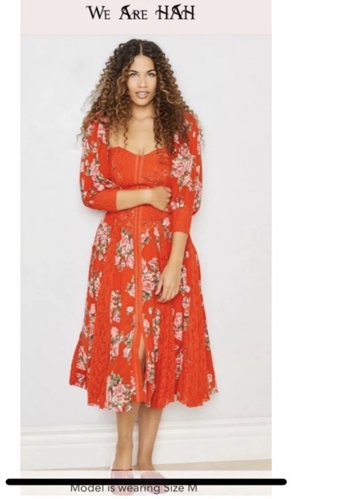 NWT We are HAH Maiden Memphis red corset lace floral midi dress Victorian Sz S