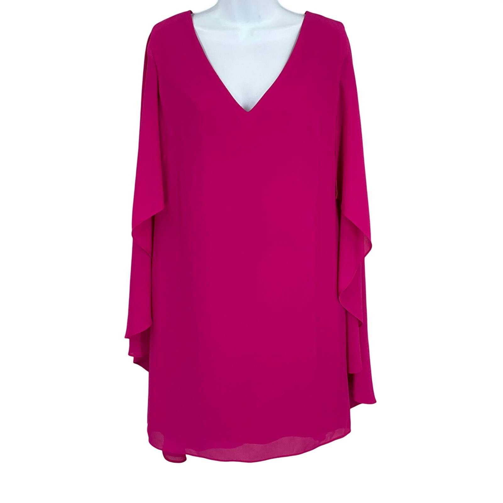 Vince Camuto Cape Dress Women 8 Fuchsia Pink V-Neck Split Back Shift Flowy