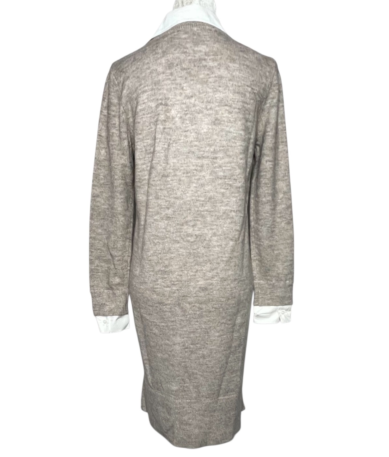 LOFT Outlet Sweater Dress Heather Beige White Collar And Cuffs Womens Size Small