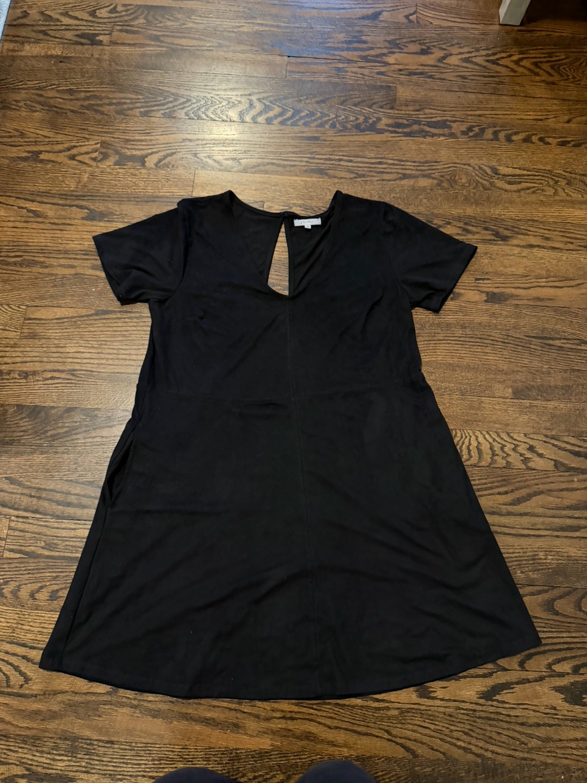 Z Supply Black Short Sleeve Faux Suede Shift Dress V-Neck Button Closure Size M