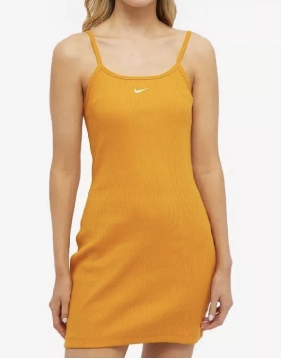 Nike Sportswear Chill Knit Mini Ribbed Tight Cami Dress Bodycon Orange Sz M