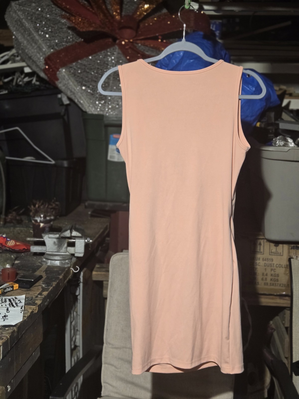 SHEIN Pink Solid V-Neck Sleeveless Bodycon Sheath Knee Dress Chain S