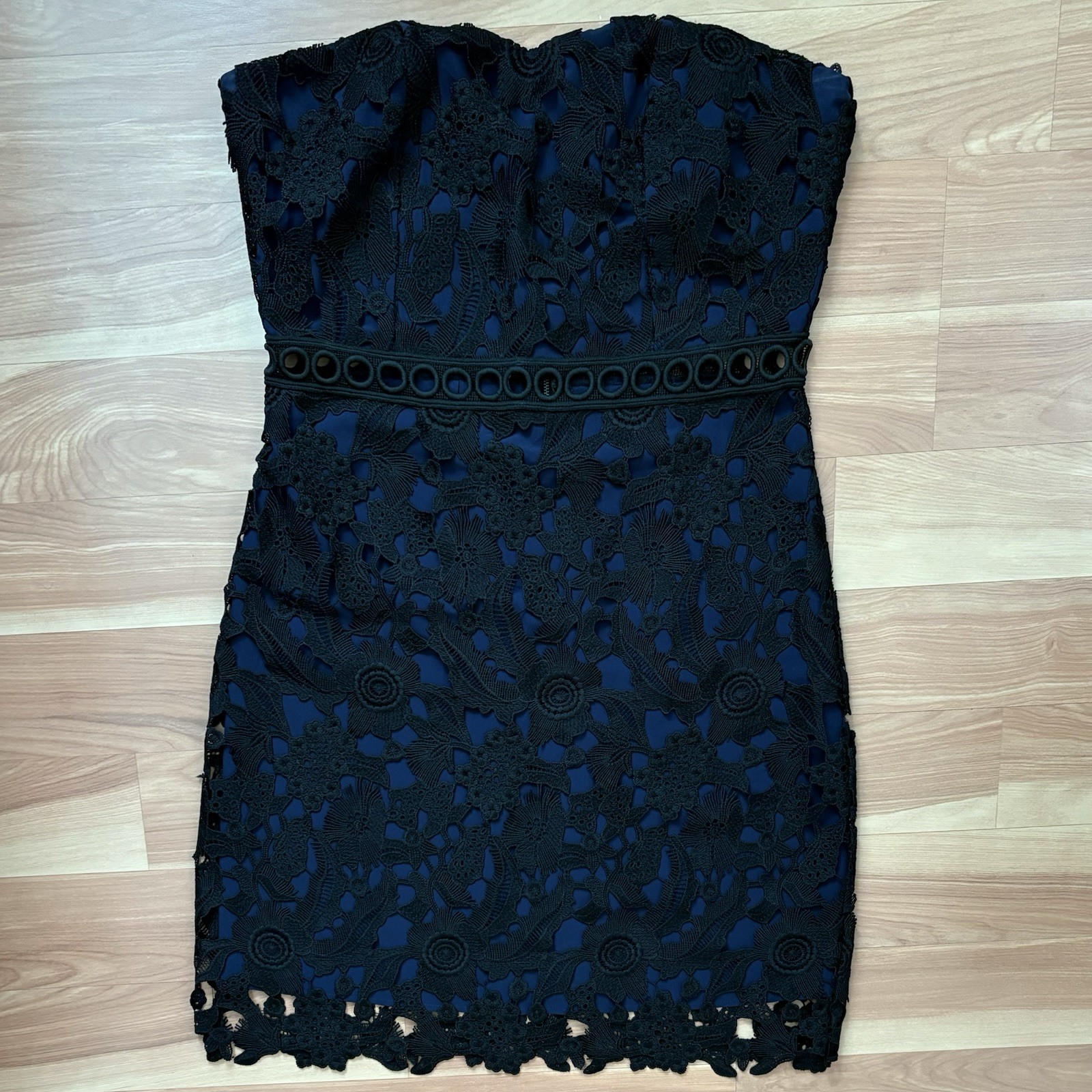 Sam Edelman Black Guipure Lace Strapless Dress Size 12 Large Romantic Summer