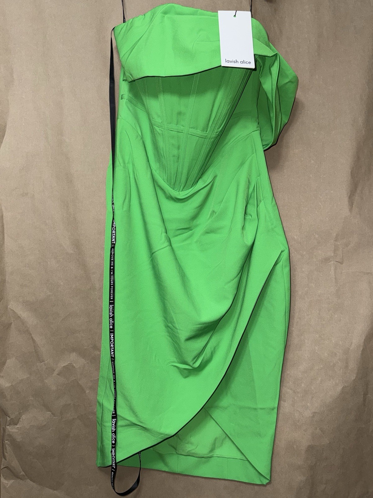 Lavish Alice Off Shoulder Drape Wrap Midi Dress Green US 6