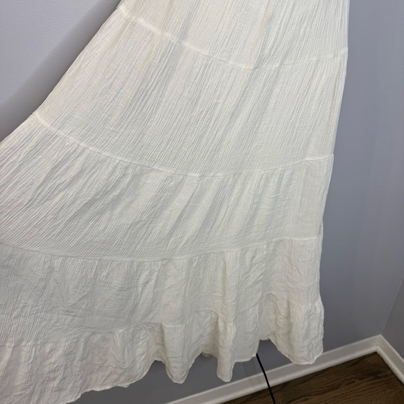 Lulus Effortless Sweetness White Ruched Lace-Up Tiered Midi Dress Bridal Shower