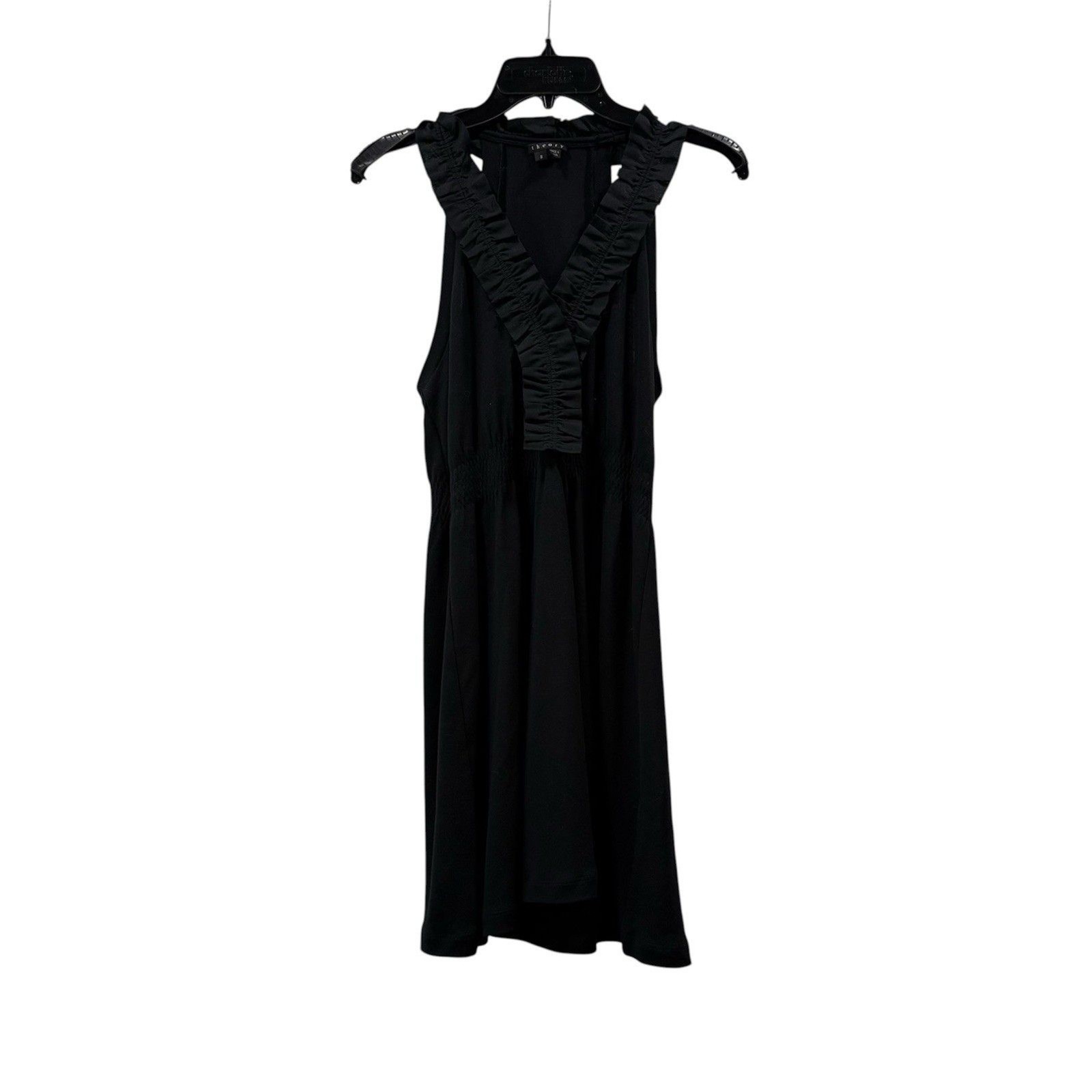 Theory Black Lavene Ruffle Neck Halter Dress Wool Blend Size S