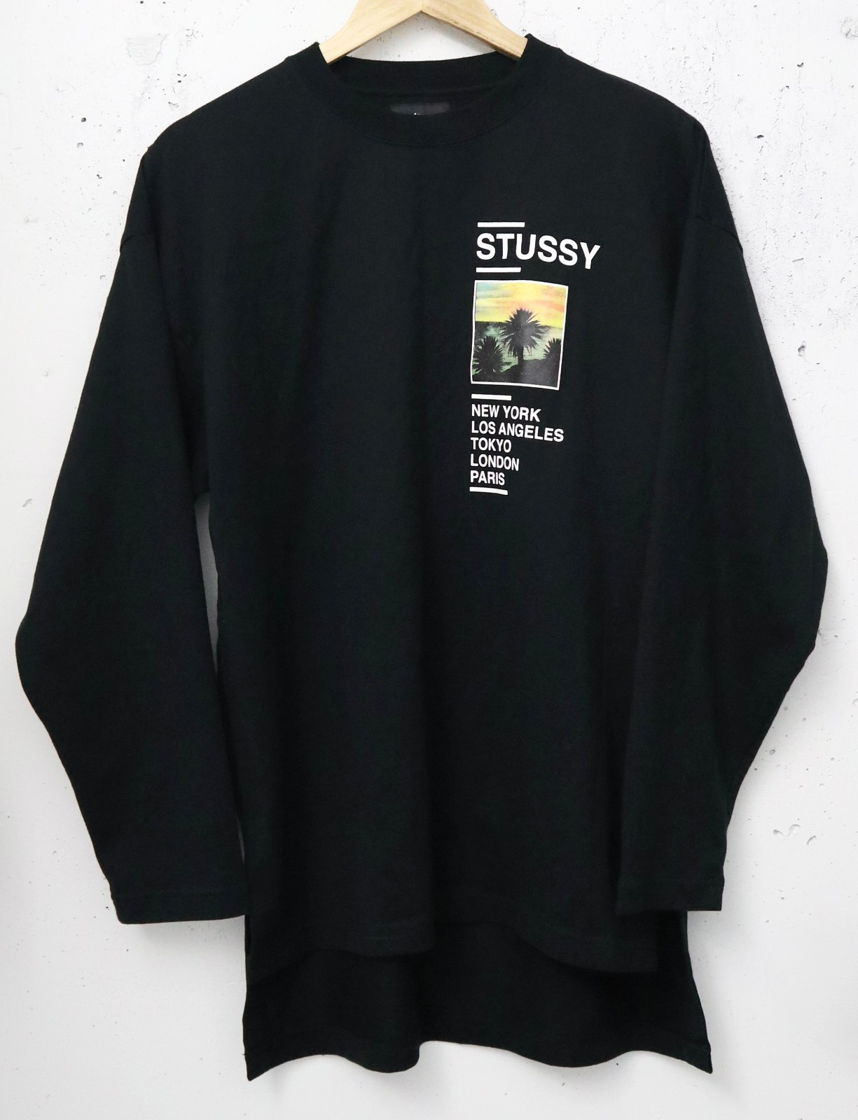 Stussy Gold Coast Women’s Black Long Sleeve Graphic T-Shirt Dress Hi-Low S