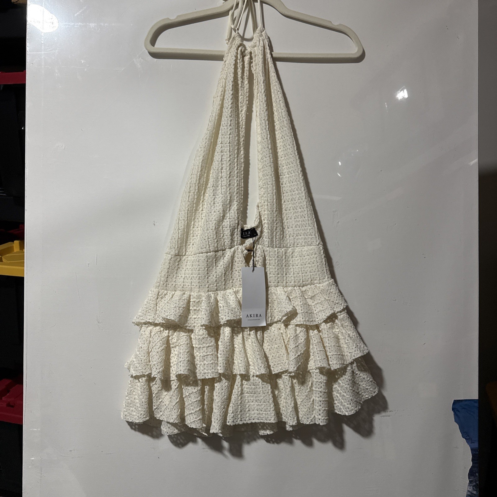 The AKIRA Label Sleeveless Tulle Mini Eyelet Beige Dress sz medium
