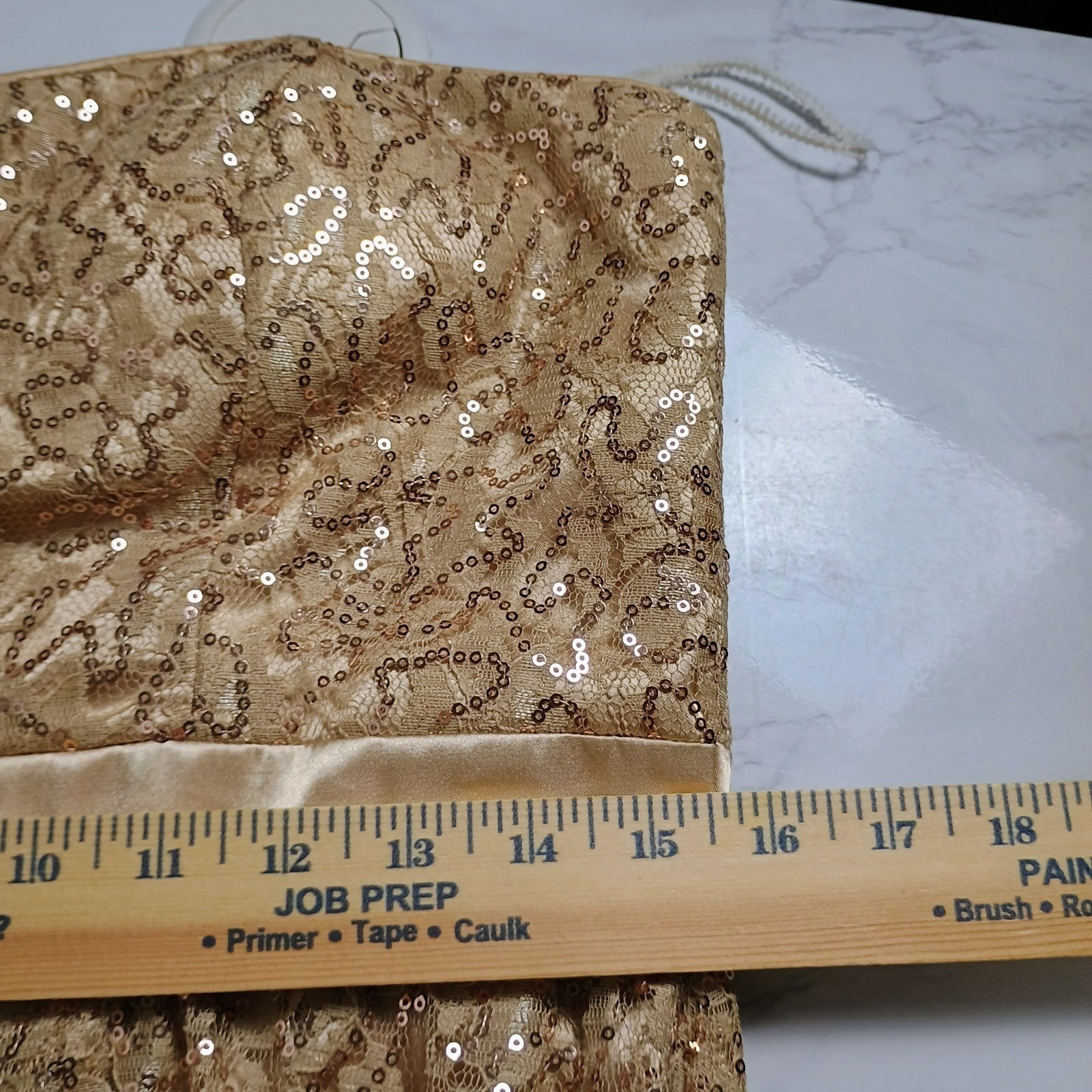 Jump Apparel Gold Sequin Lace Strapless Hi Low Dress Formal Evening Sz 13/14