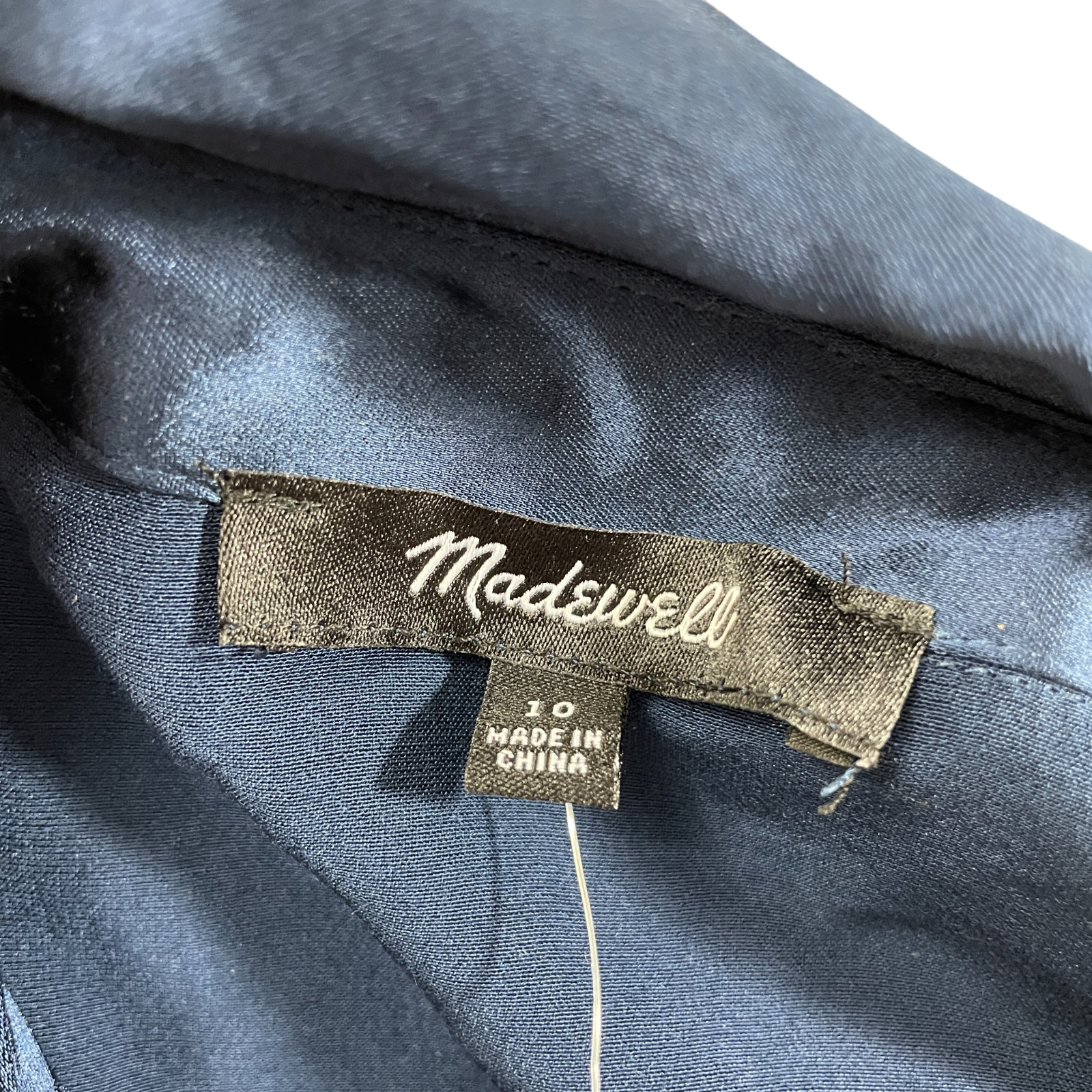 Madewell 10 Navy Long Derss Full Pearl Button Front Satin Polyester Blend