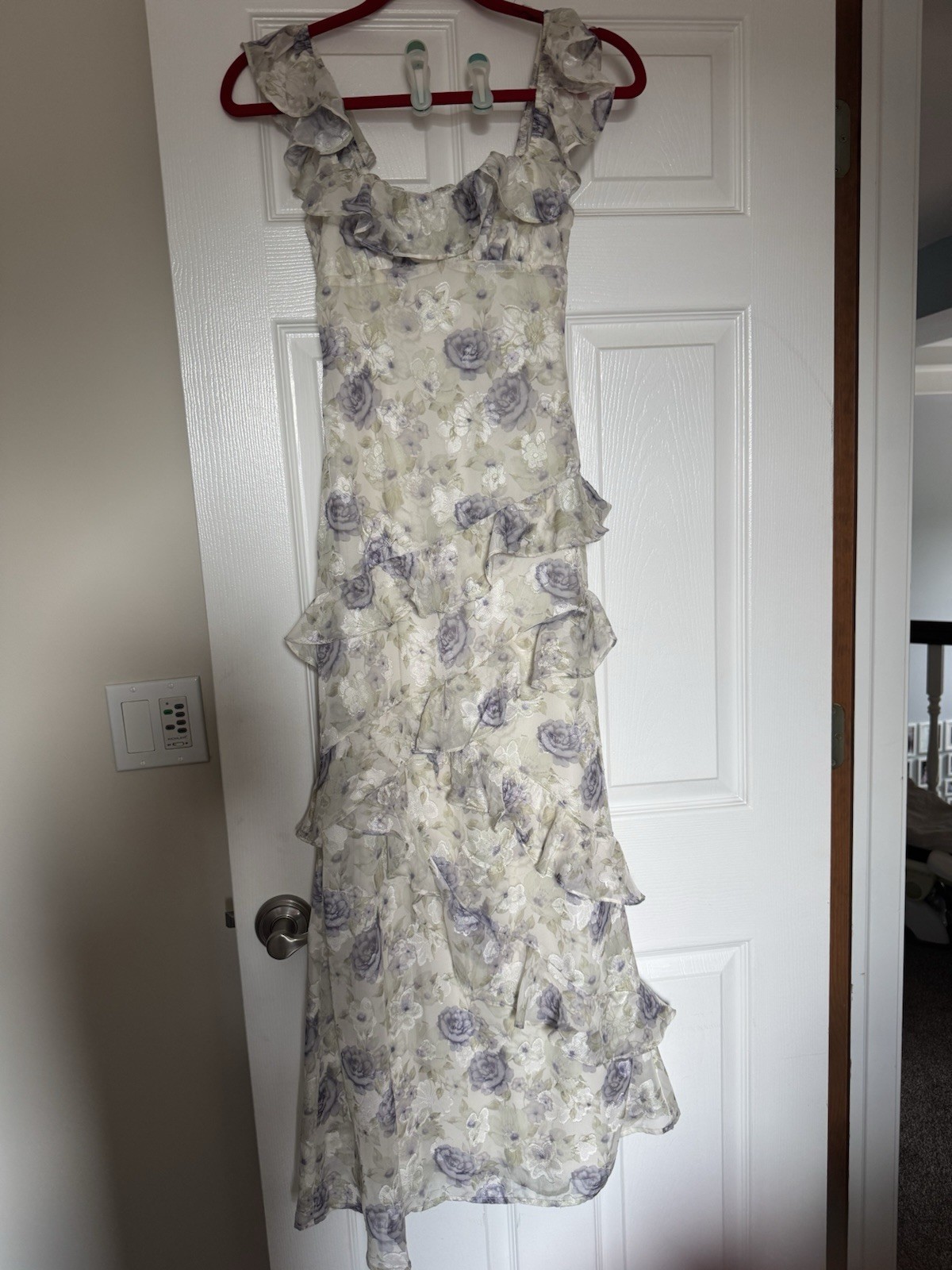 Altar’d State Ivory/Purple Floral Ruffle Chiffon Maxi Dress Sleeveless XXS