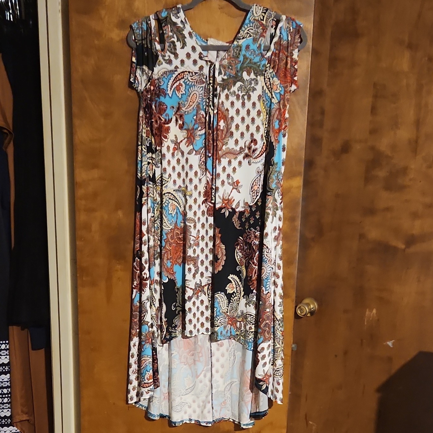 BLU PEPPER Multicolor Paisley Knit V-Neck Cap Sleeve Shift Knee Dress M