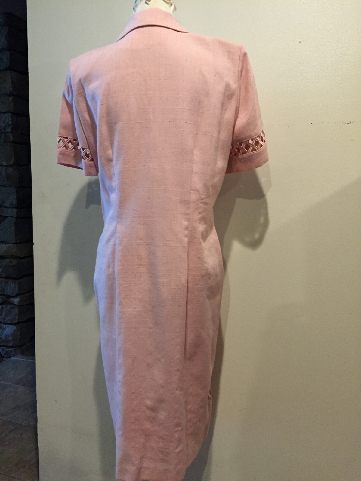 Leslie Fay Button-down Dresses, SZ 10 Pink, Open X-trim on sleeves & Hem Vintage