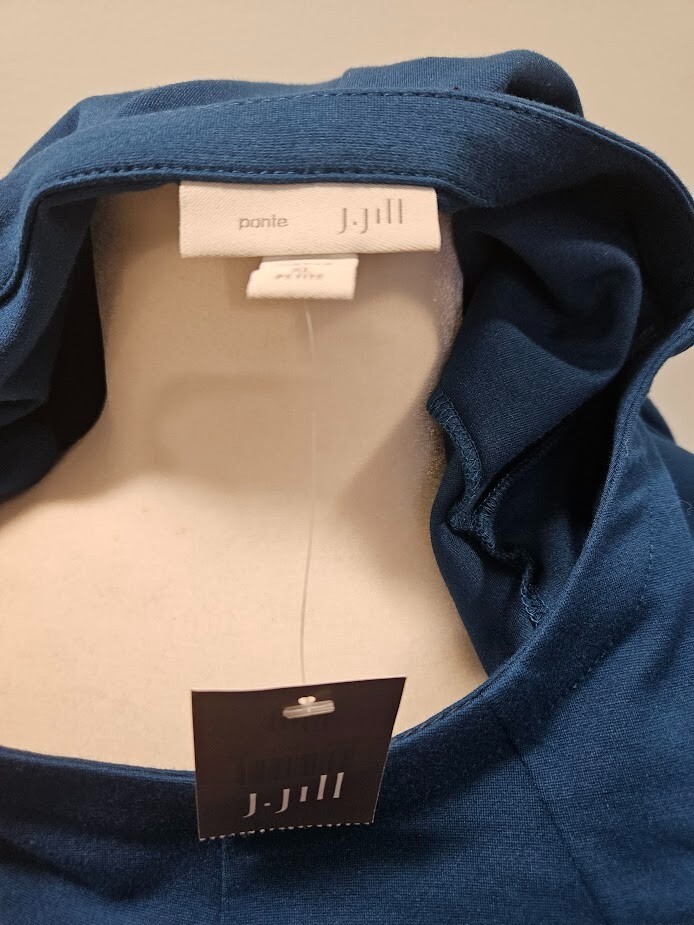 NWT J Jill Versatile Ponte Dark Teal Blue Dress 3/4 Sleeves Side Pockets XLP