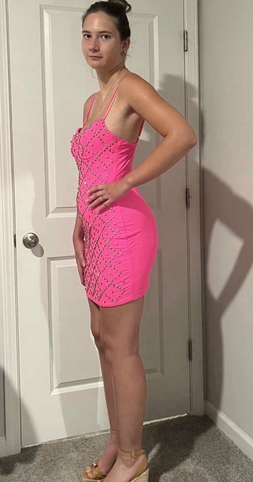 Hot & Delicious Hot Pink Rhinestone Sweetheart Strappy Lined Mini Dress L