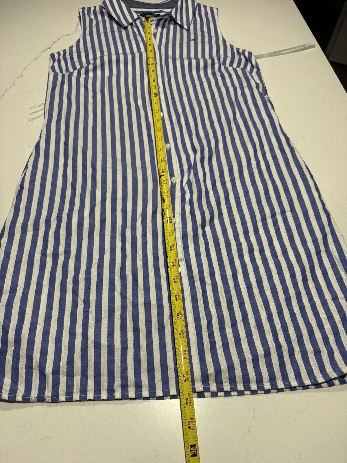 Tommy Hilfiger Striped Sleeveless Shirt Dress Blue White Button Front Size 8