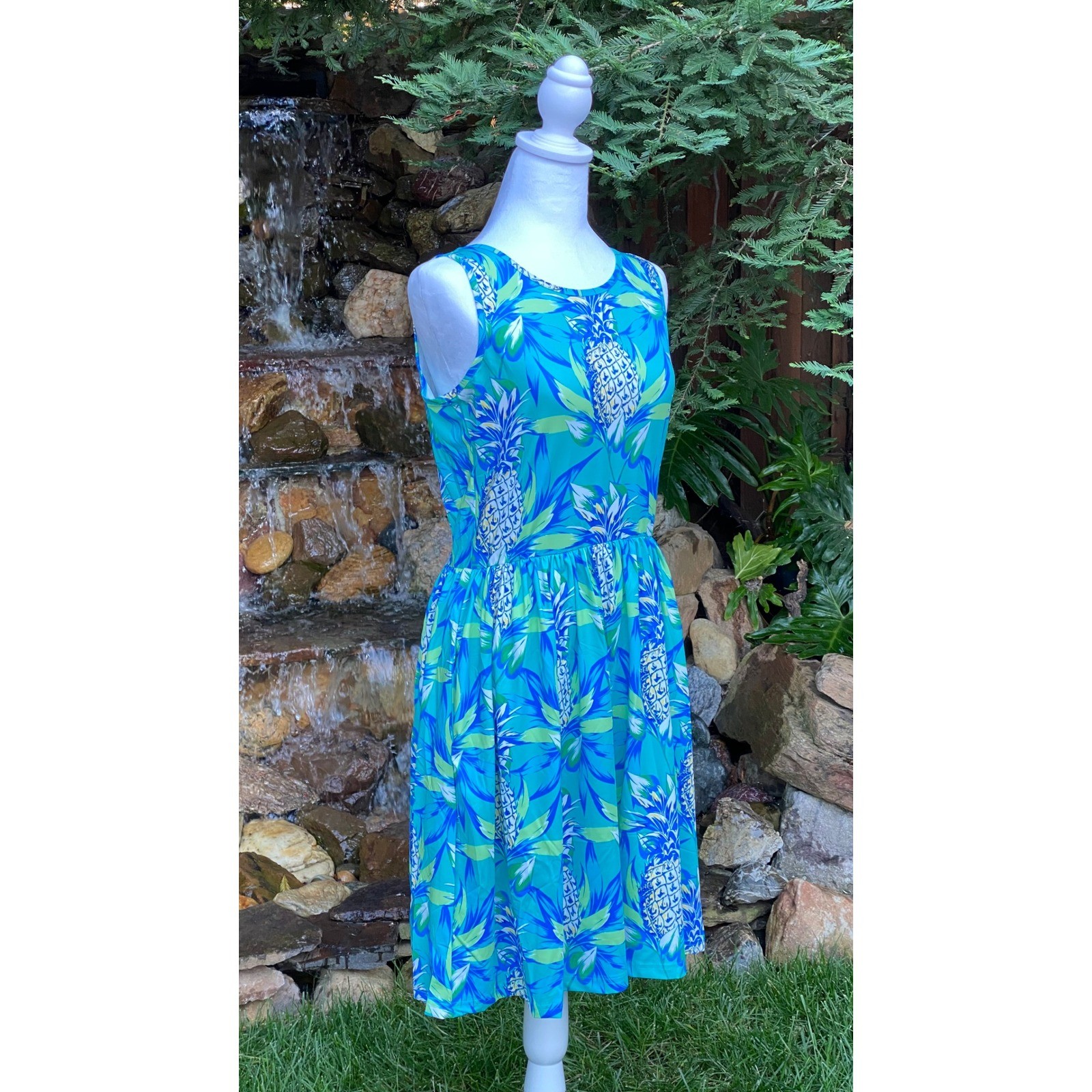 Banana Boat Sundress Size Medium New With Tags Aqua Pineapple Tank Dress UPF 50+