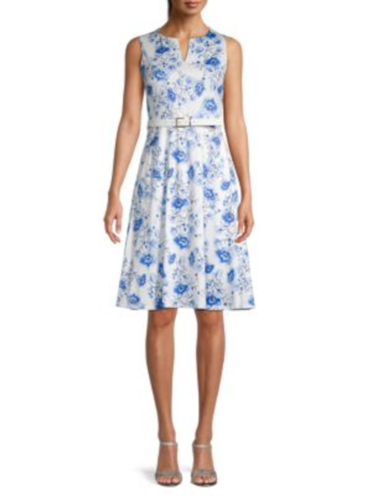 KARL LAGERFELD PARIS Womens White Belted Lined Sleeveless Split Dress 0