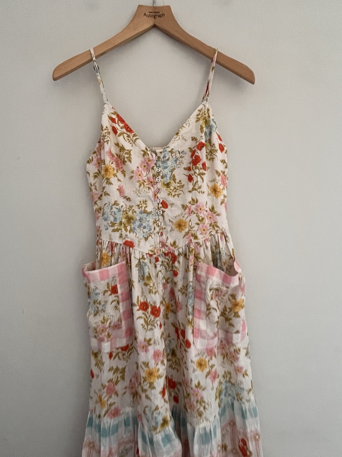 SPELL Linen Tiered Midi Dress – Patchwork Floral Button Down – Boho Cottagecore