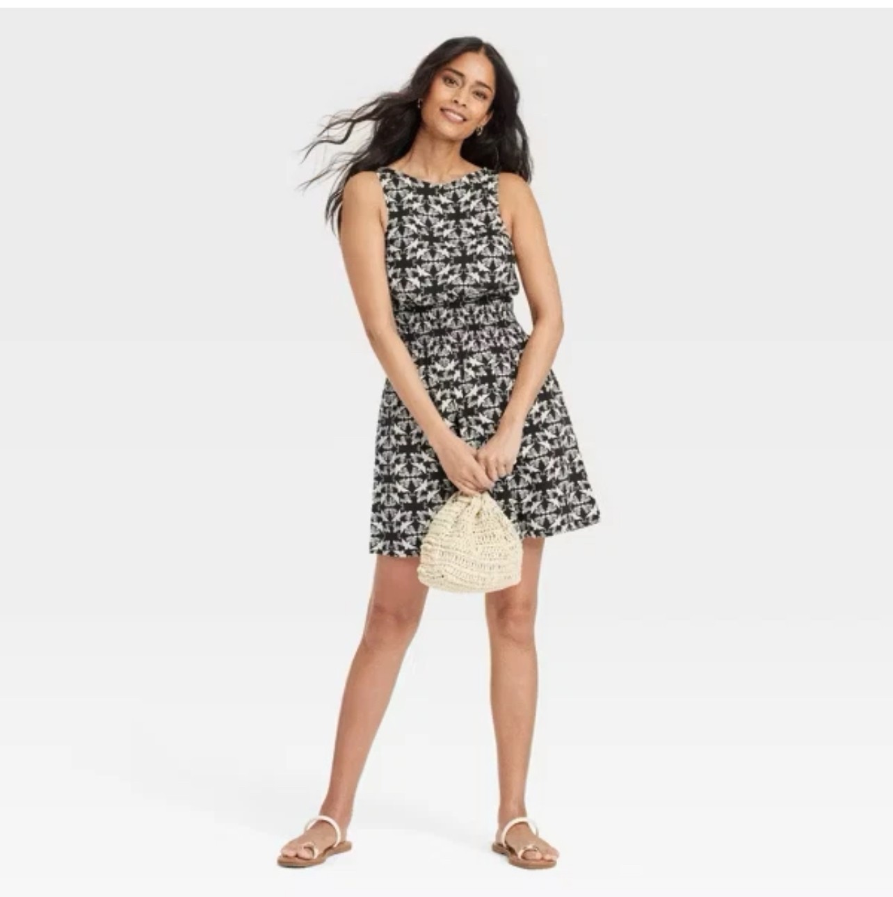 NWT~ Universal Thread sz XXL Black Cream Dove Print Sleeveless Smock Dress 1459