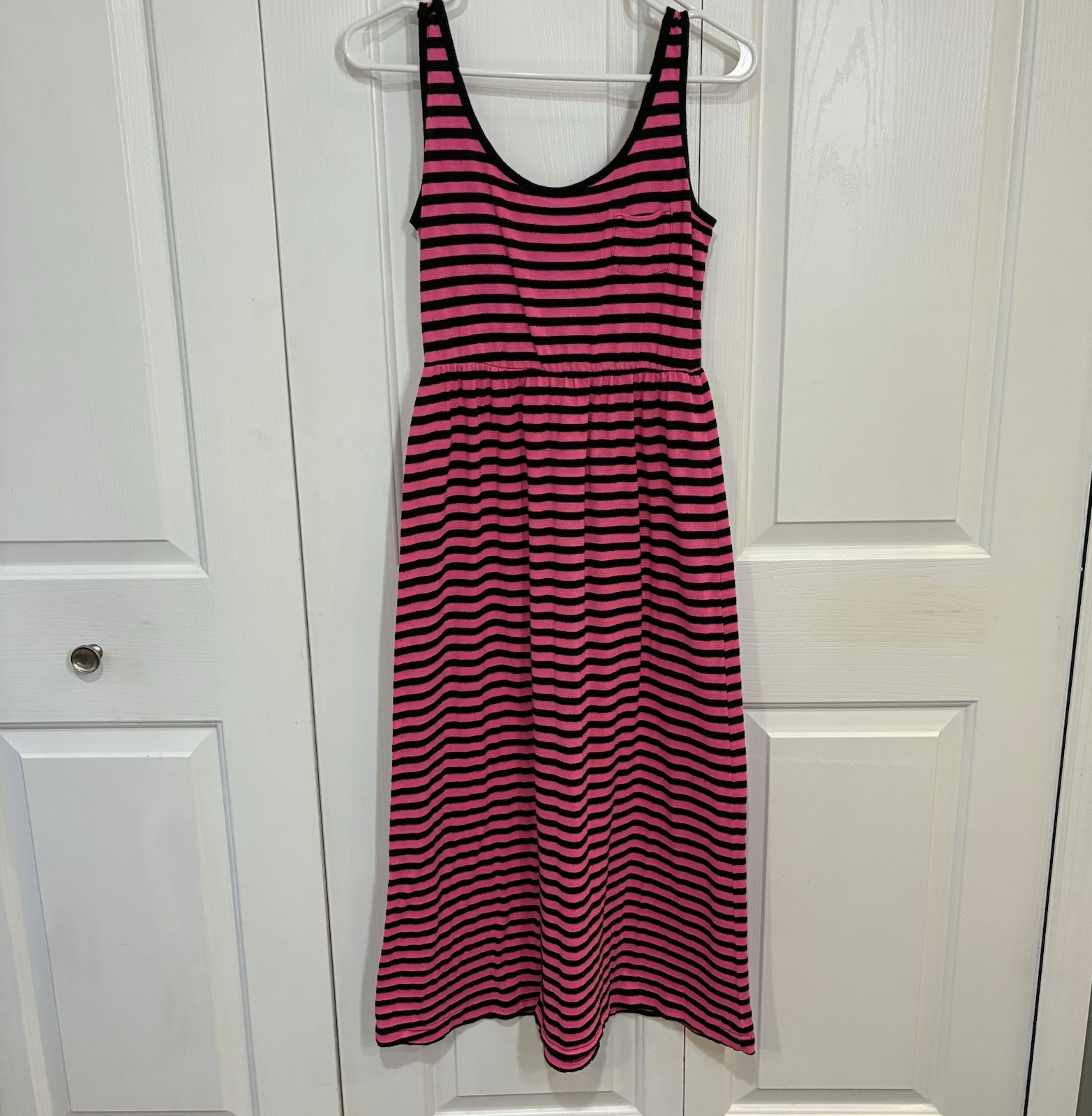 Just Love Women’s Maxi Dress M Pink Black Striped Sleeveless Knit Long Casual