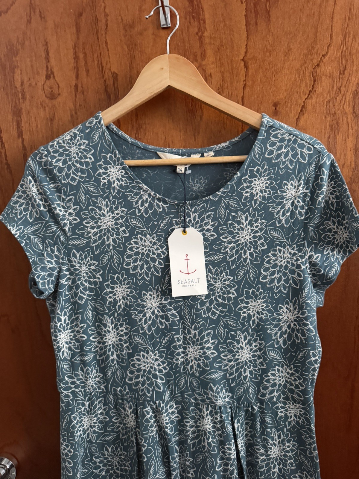 BNWT Seasalt Riviera Dahlias Peacock Teal & White Floral pattern size 14