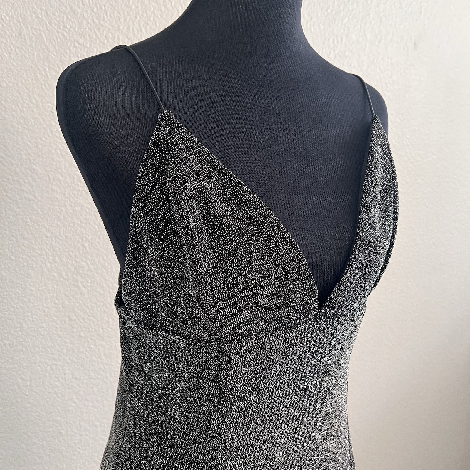 Women’s Large Mini Dress Black Silver Glitter Club Wear Bodycon Glam