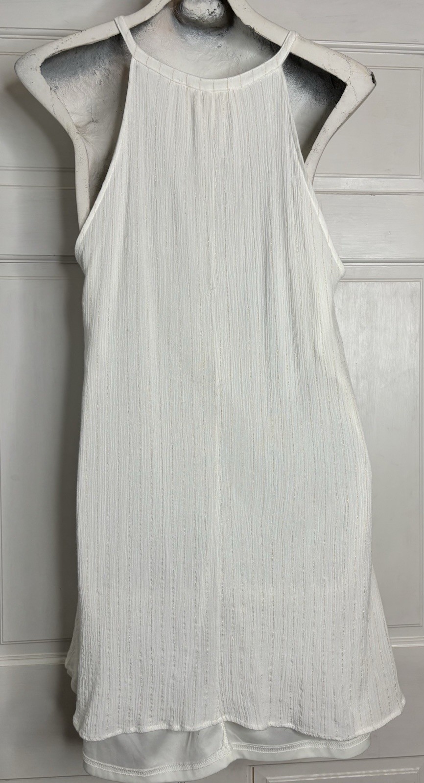 Savanna Jane Women Large White Shift Dress Floral Embroidered Halter Tassel Boho