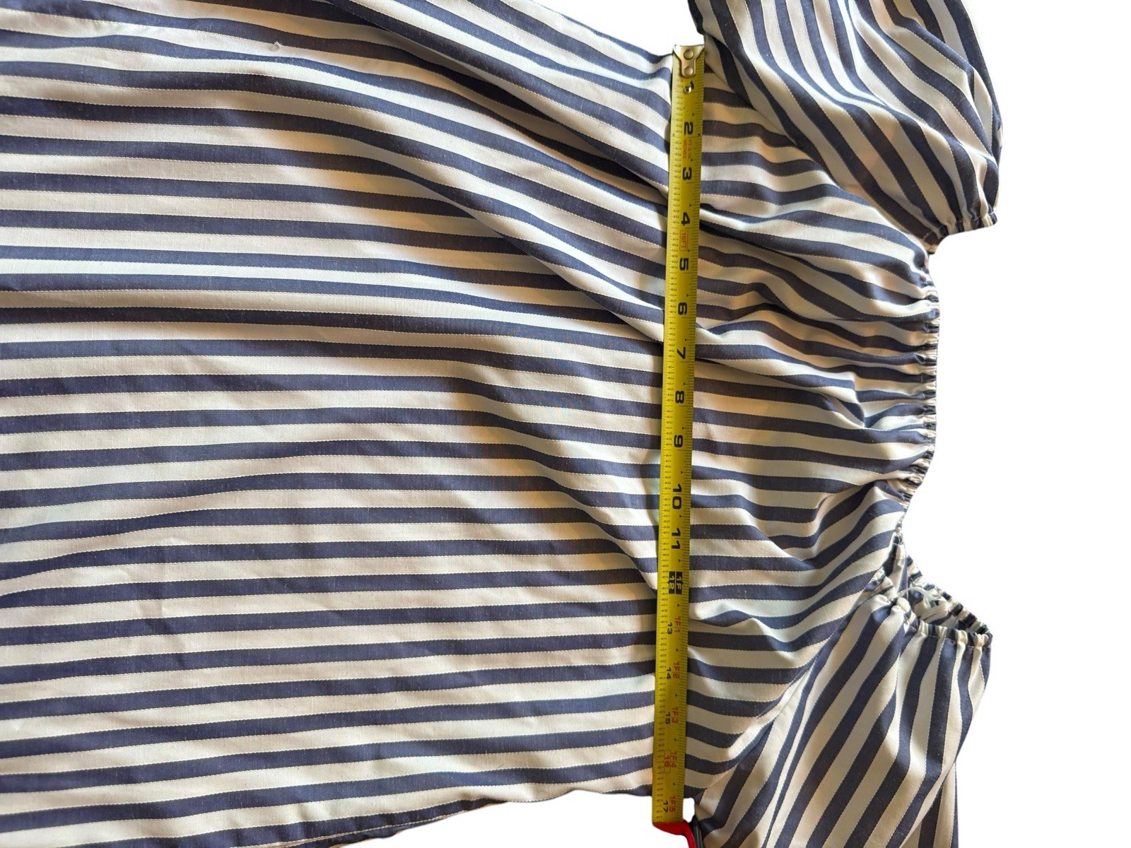 Style Envy Blue White Striped Off Shoulders Shift Dress Ruffle Sleeve Women’s L