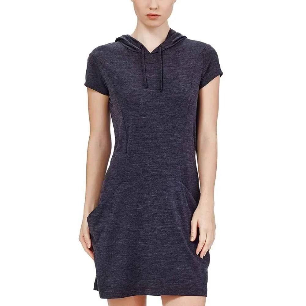 Icebreaker Merino Yanni Hooded Shirt Dress Wool Blend Size S Navy Heathered