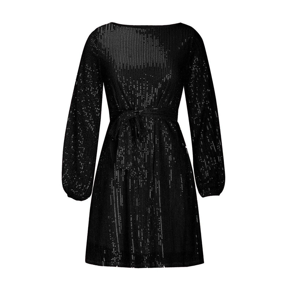 Women Sexy Sequin Shiny Long Sleeve Bodycon Mini Dress Ladies Evening Party Gown