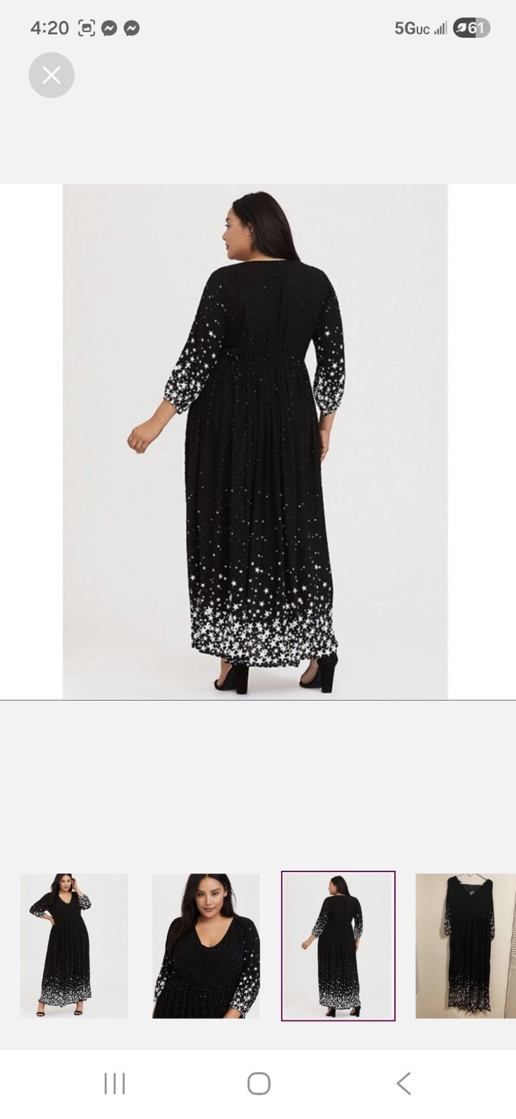 Torrid Plus Size 1 Black & White Star V-Neck Maxi Dress 3/4 Sleeve Button