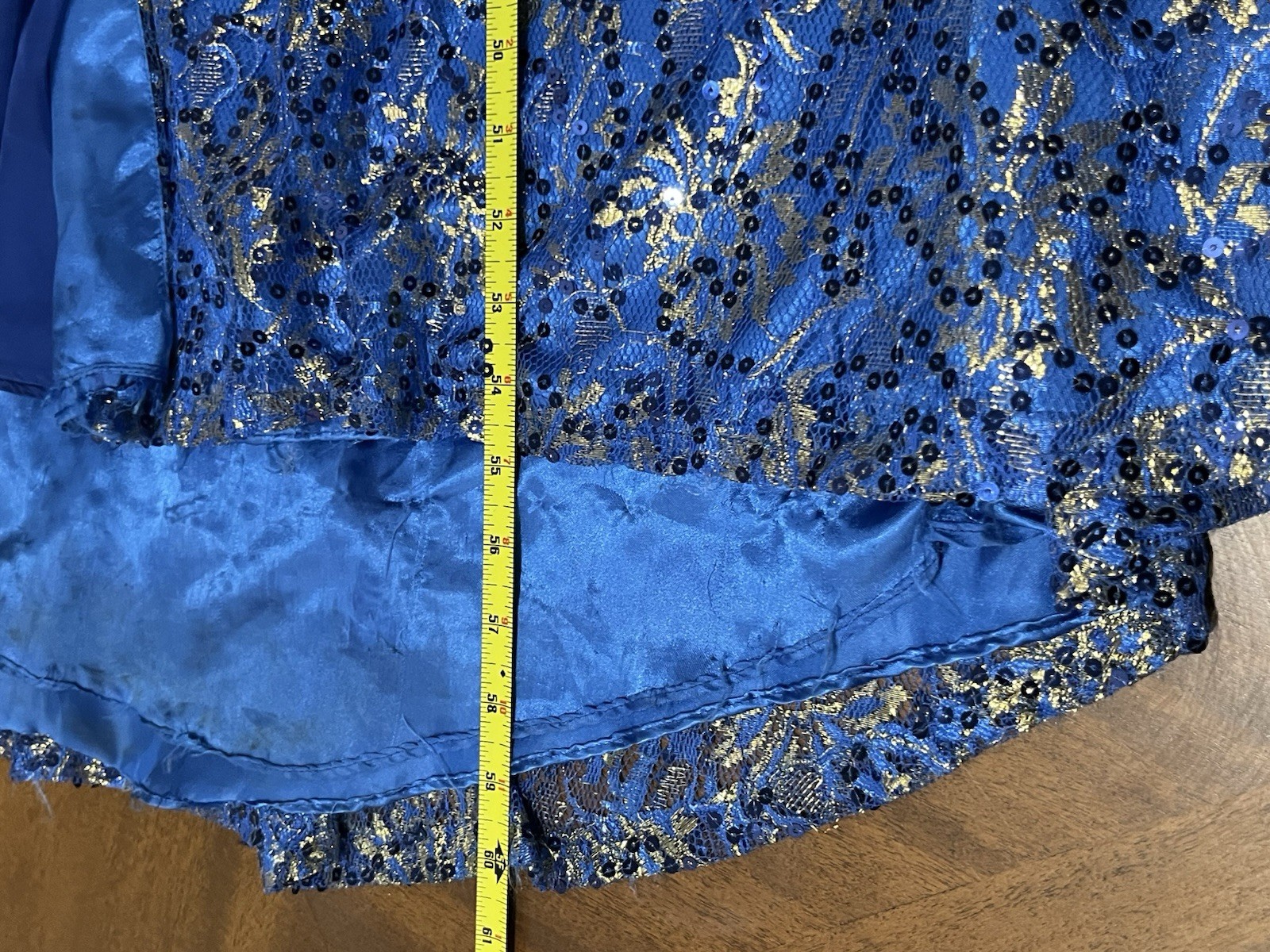 Dancing Queen 6 Royal Blue & Gold Beaded One Shoulder Dress Prom Formal Vintage