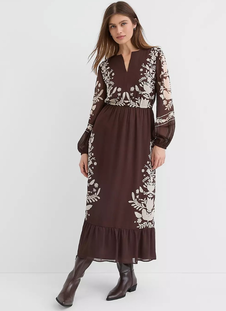 🌼B2G1🌼 LOFT Brown Cream Floral Maxi Dress Size Small Petite NWT