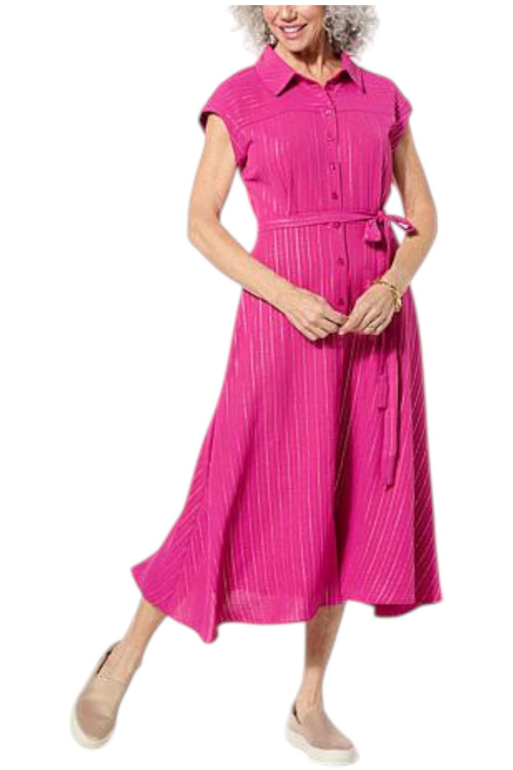 Nina Leonard Women’s Tiered Button Front Dress Fuchsia