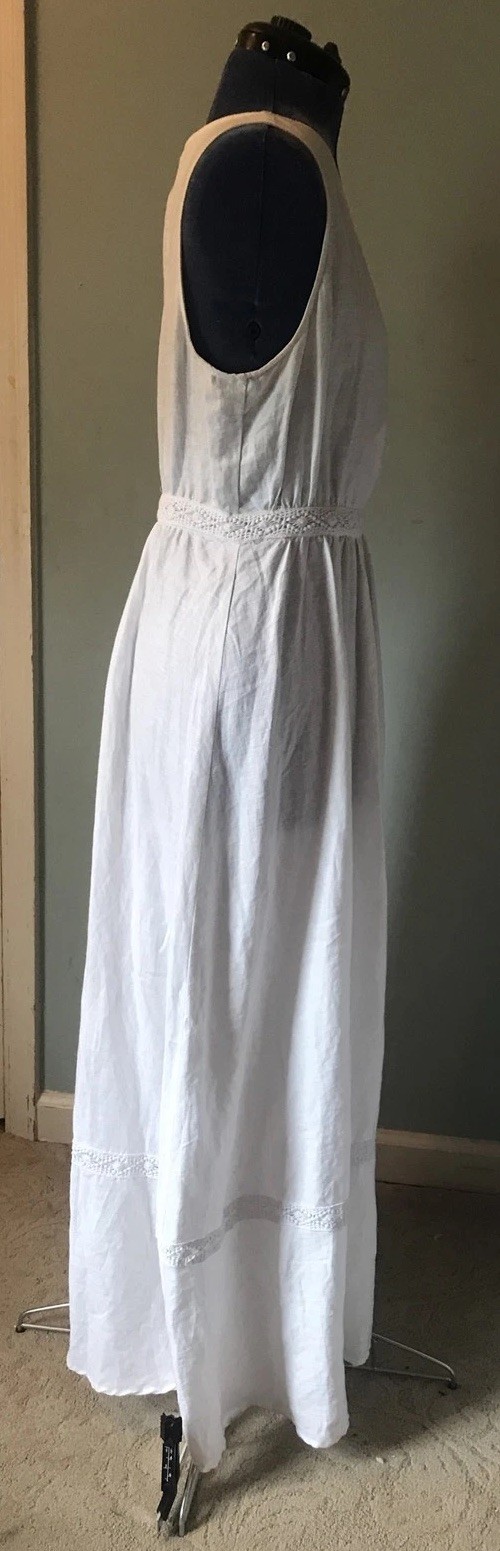 RACHEL ASHWELL White 100% Linen Maxi Dress Medium Sleeveless Side Zip