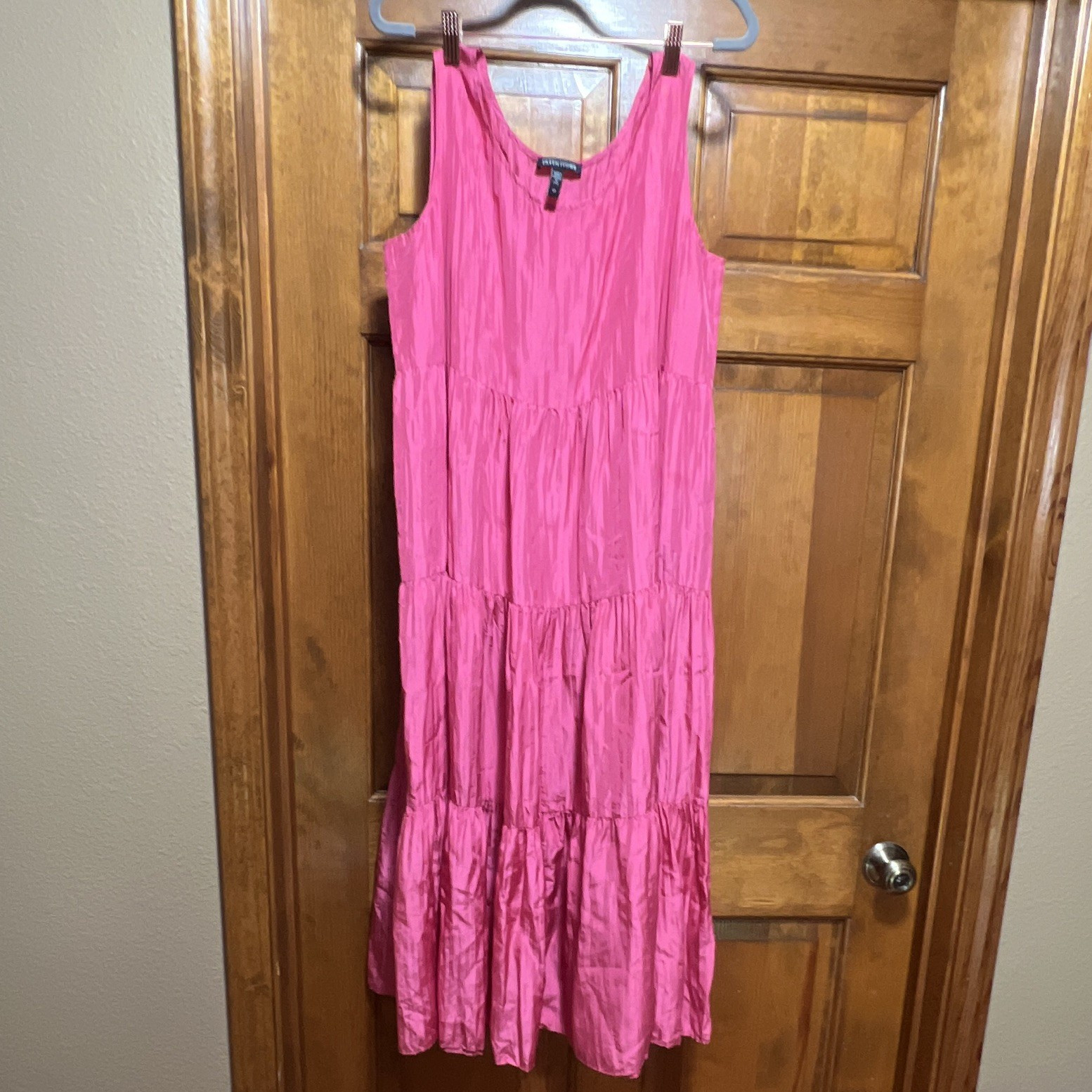 Eileen Fisher Pink 100% Silk Tiered Midi Dress Scoop Neck Sleeveless S